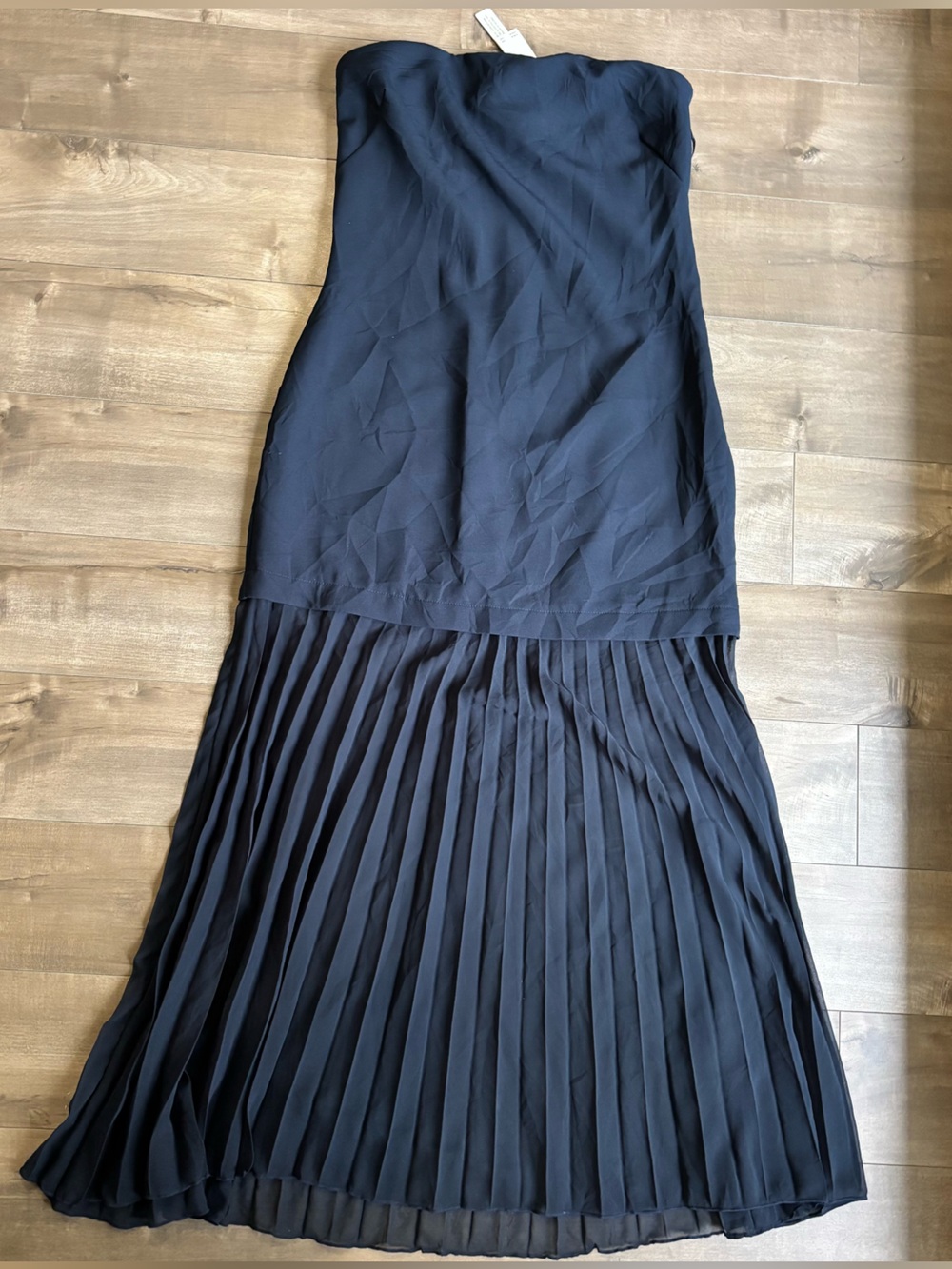 NWT By Anthropologie Strapless Twofer Pleated Maxi Dress Navy M
